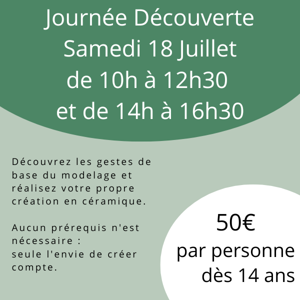 Atelier d'initiation à la Céramique du Samedi 18 Juillet